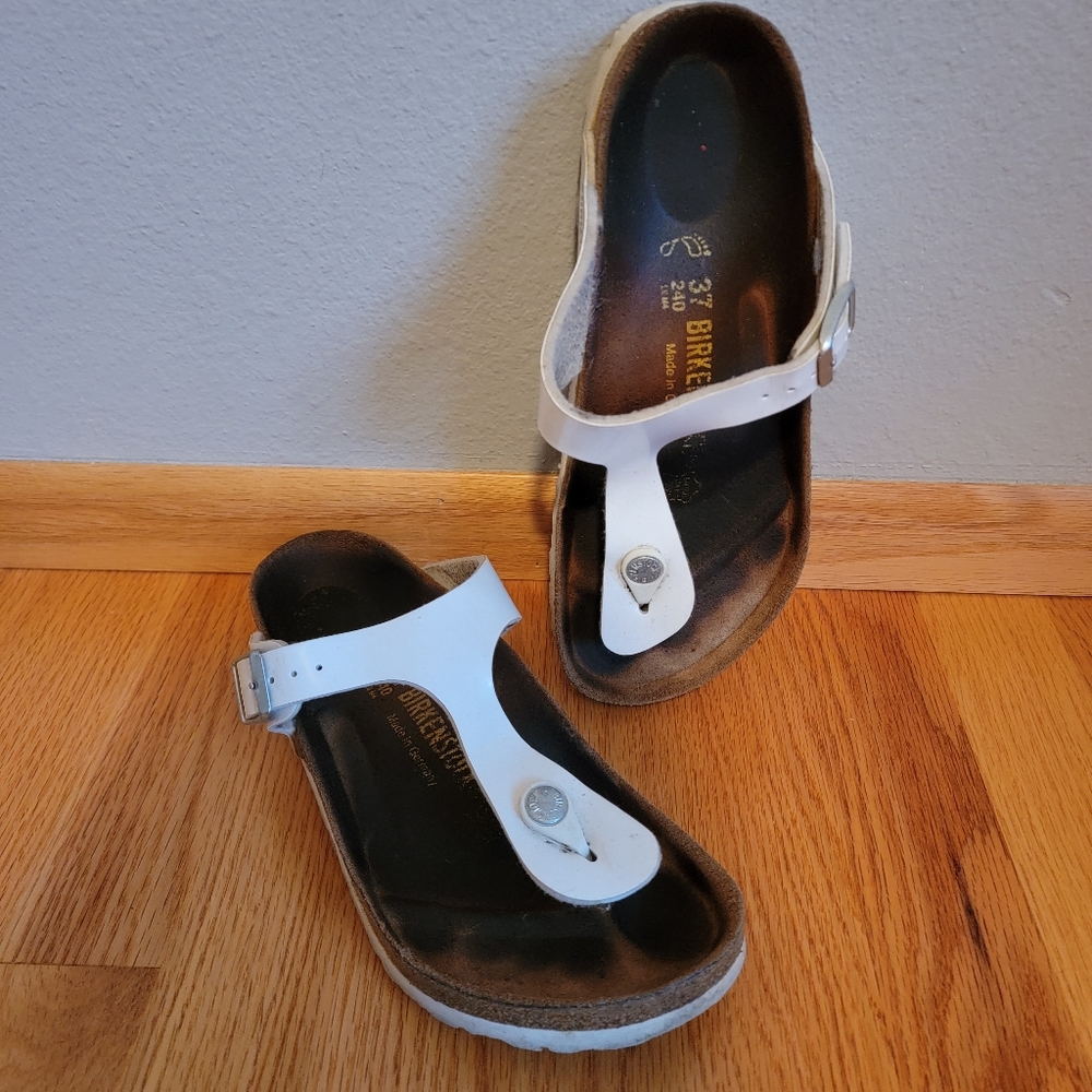 Birkenstock White Gizeh Cork Sandals, 37 Regular, Used